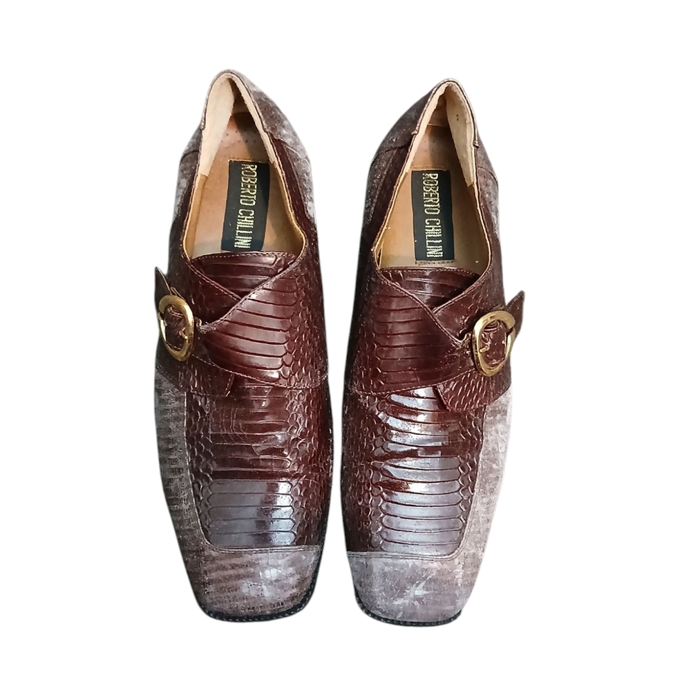 Roberto Chillini Men Brown Crocodile Leather Shoes Size 12